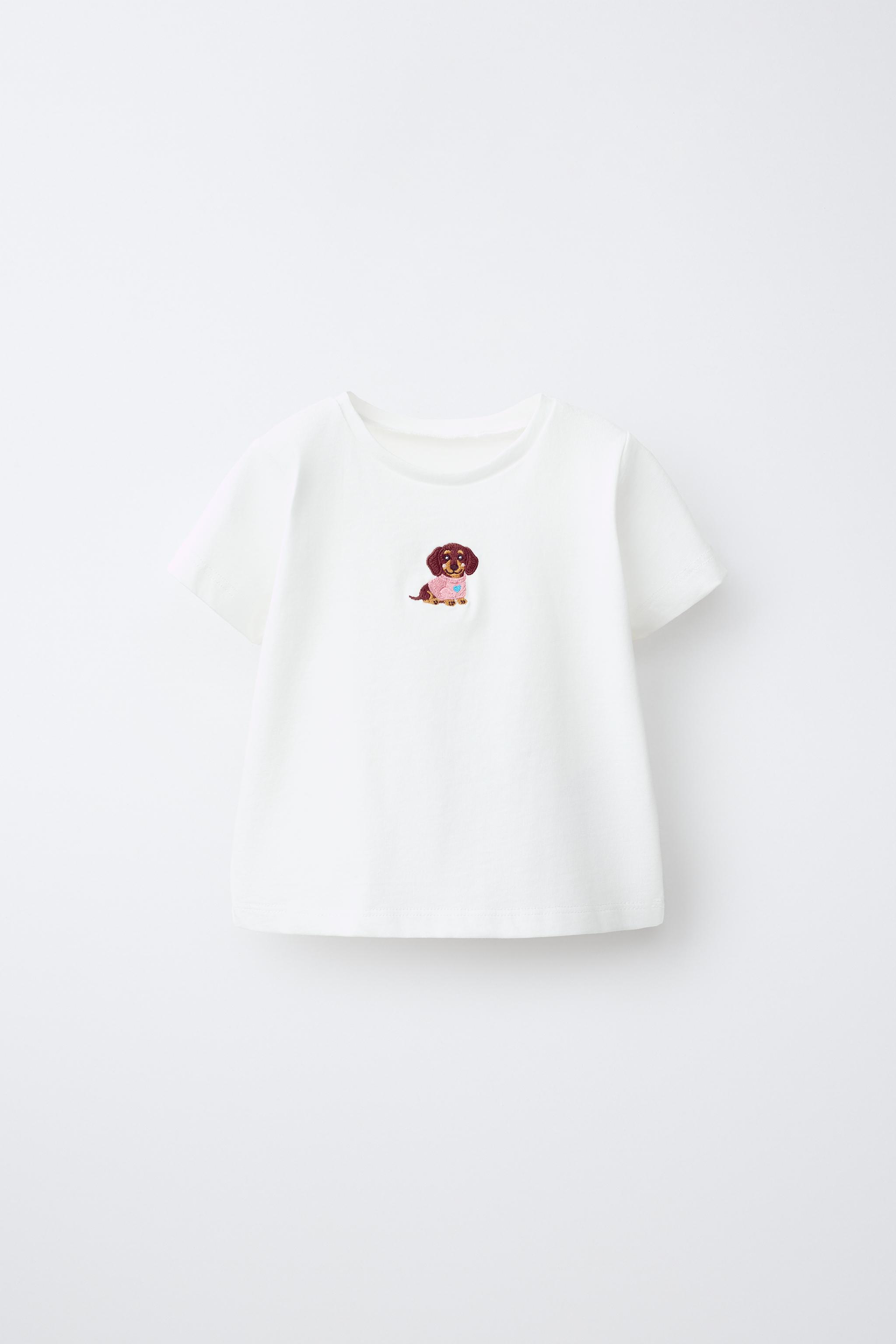 STRIPED SHIRT AND EMBROIDERED DOG T-SHIRT SET